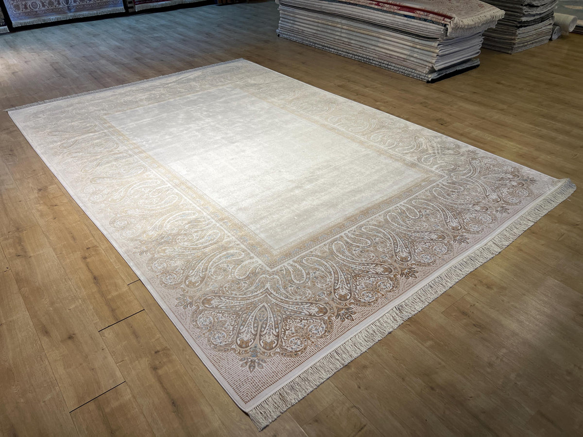 Cream Gold Silk Carpet, 8x11 ft, Luxury Silk Rug, Home Decor
