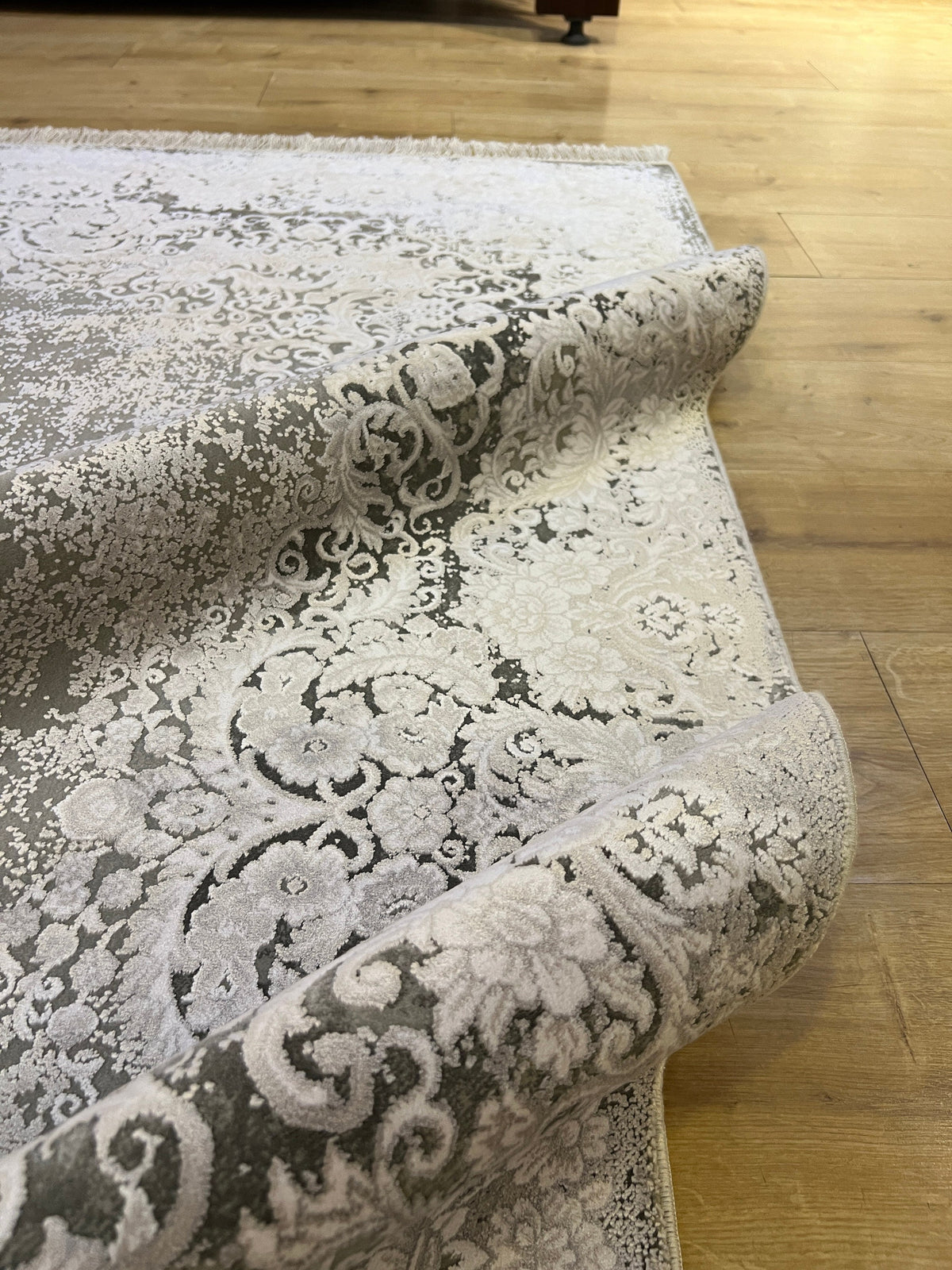 Gray Bamboo Rug, Turkish Medallion Design Carpet, Home Decor (5x8 ft)