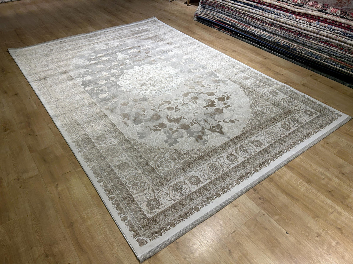 Gray Beige Brown Bamboo Rug, Luxury Medallion Design Bamboo Carpet, Home Decor