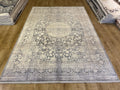 7x10 Gray Bamboo Acrylic Rug, Modern Medallion Pattern, Luxury Living Room Carpet