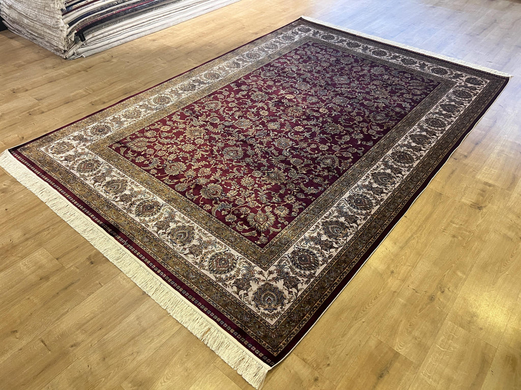 7x10 ft Red Silk Bamboo Rug , Traditional Floral Pattern Classic Carpet