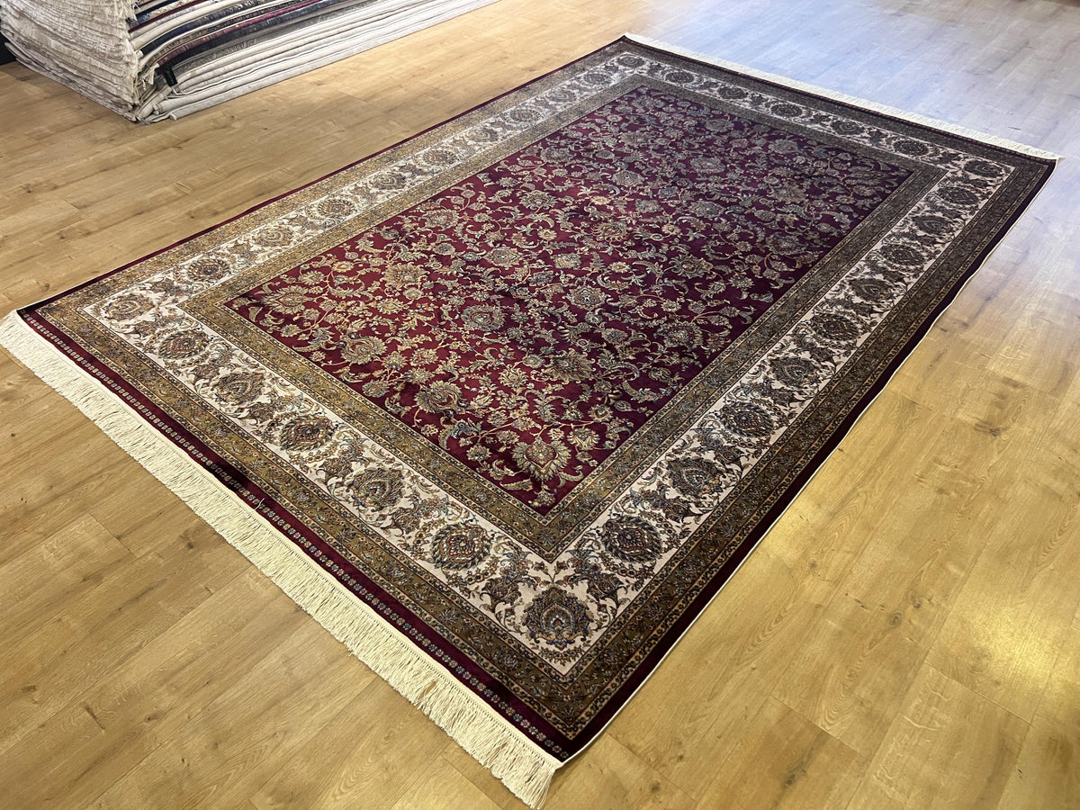 7x10 ft Red Silk Bamboo Rug , Traditional Floral Pattern Classic Carpet