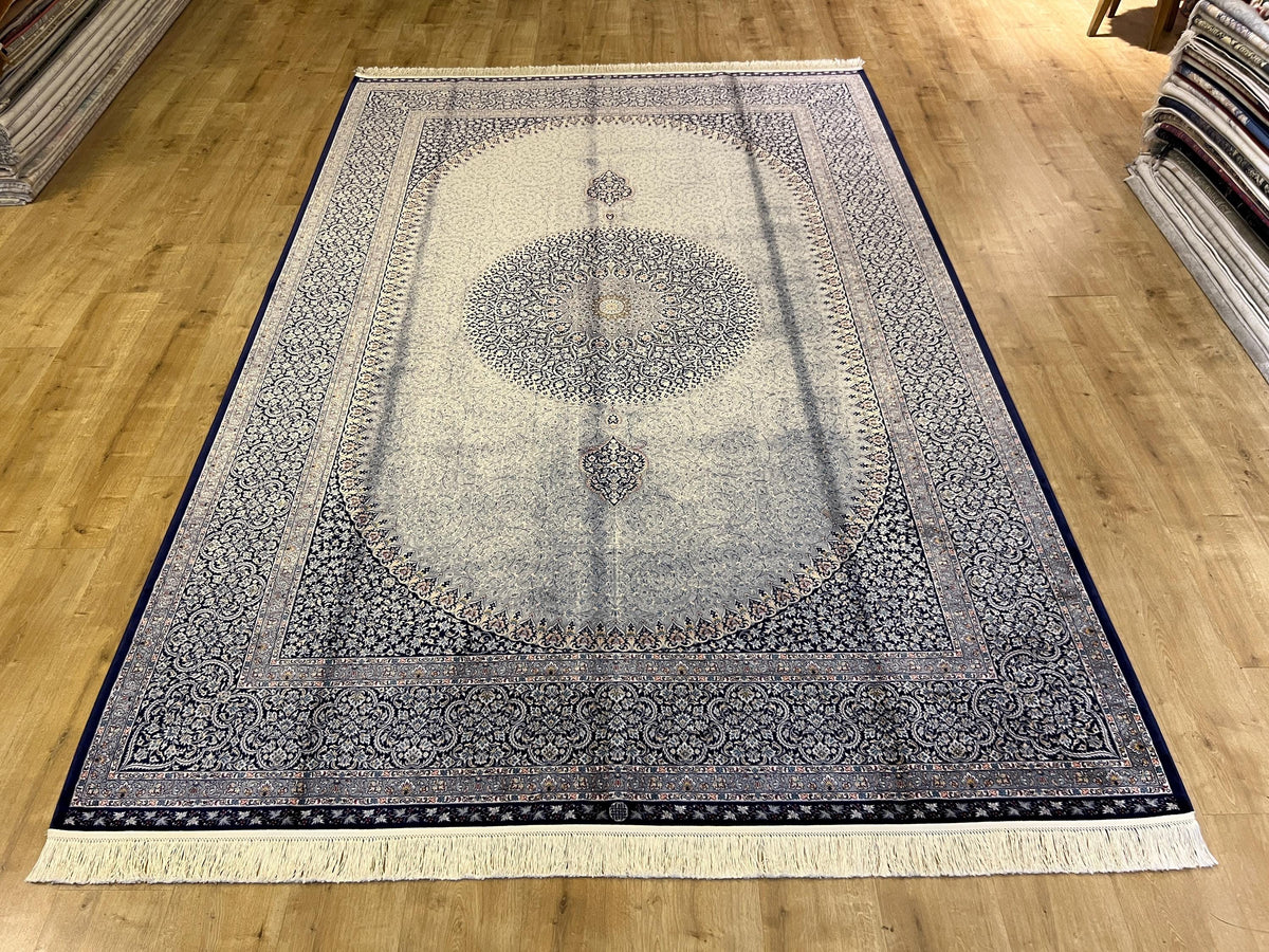 Gray Blue Turkish Silk Rug 7x10 ft, Oushak Style