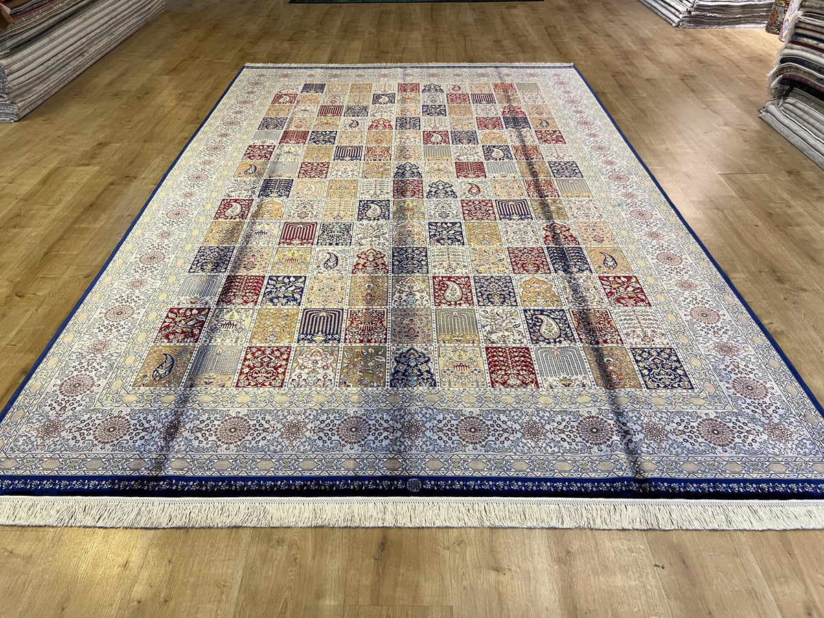 7x10 ft Blue Silk Rug, Classic Traditional Design, Luxury Turkish Style