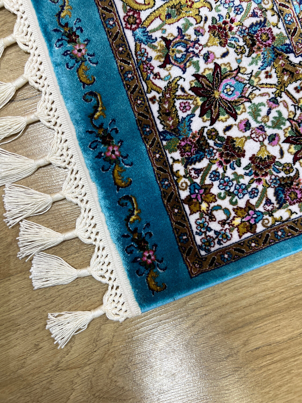 Blue Beige Modal Silk Rug, Turkish Carpet 3x10 ft, Luxury Home Decor