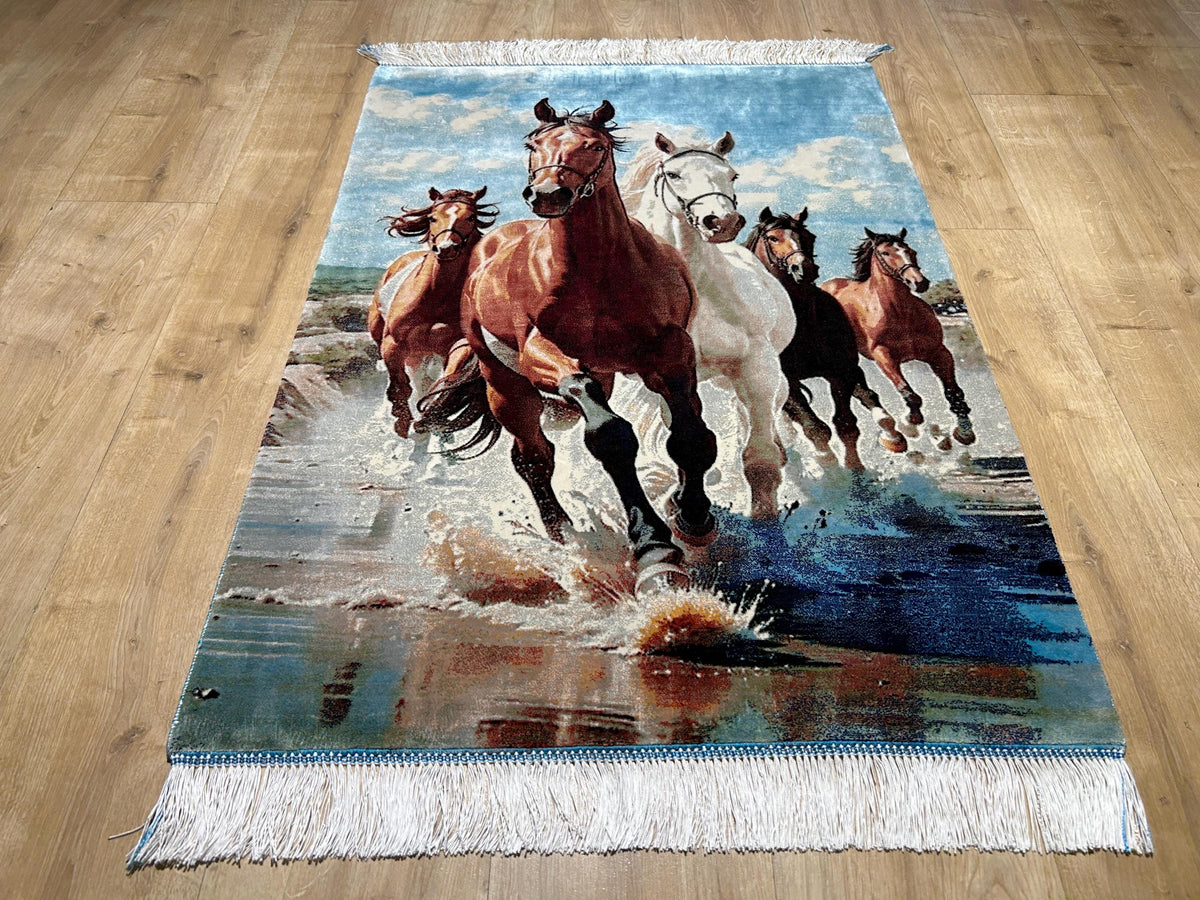 2x3 ft Running Horse Tapestry, Horse Wall Hanging, Woven Art, Decorative Silk Rug