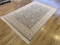 5x8 Ft Gray Bamboo Rug with Cream Border and Beige Pattern