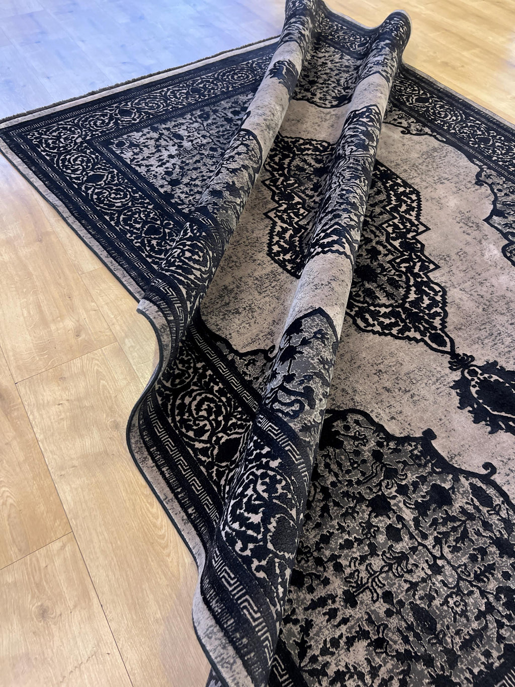Black Bamboo Area Rug, Turkish Carpet, 5x8 ft