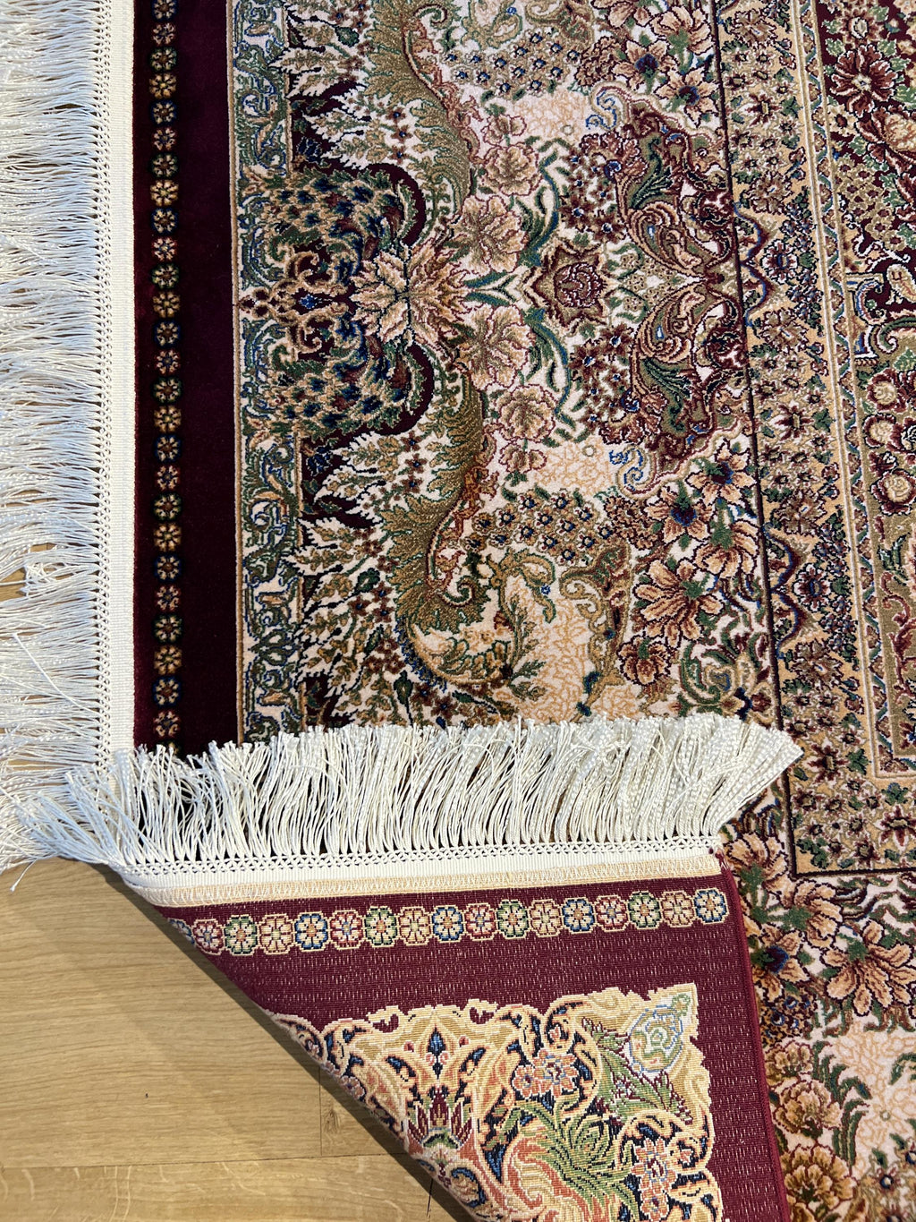 Red Beige Silk Palace Rug, 8x11 ft, Turkish Carpet