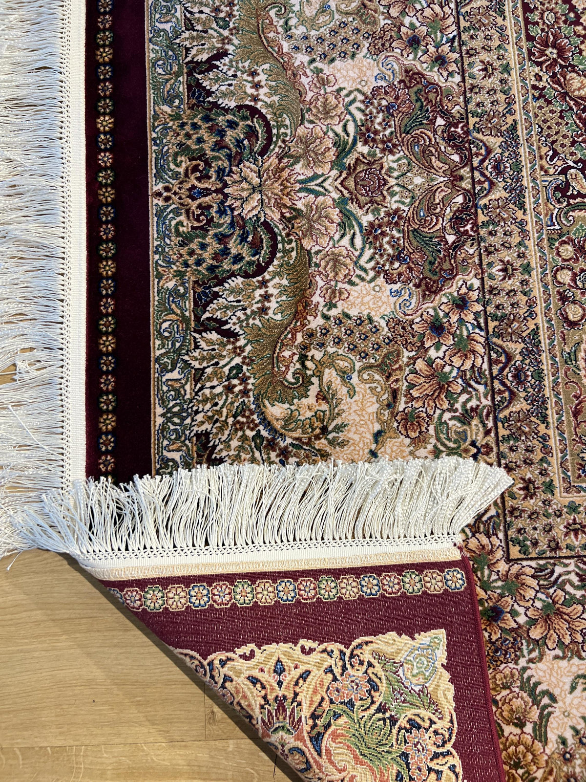 Red Beige Silk Palace Rug, 8x11 ft, Turkish Carpet