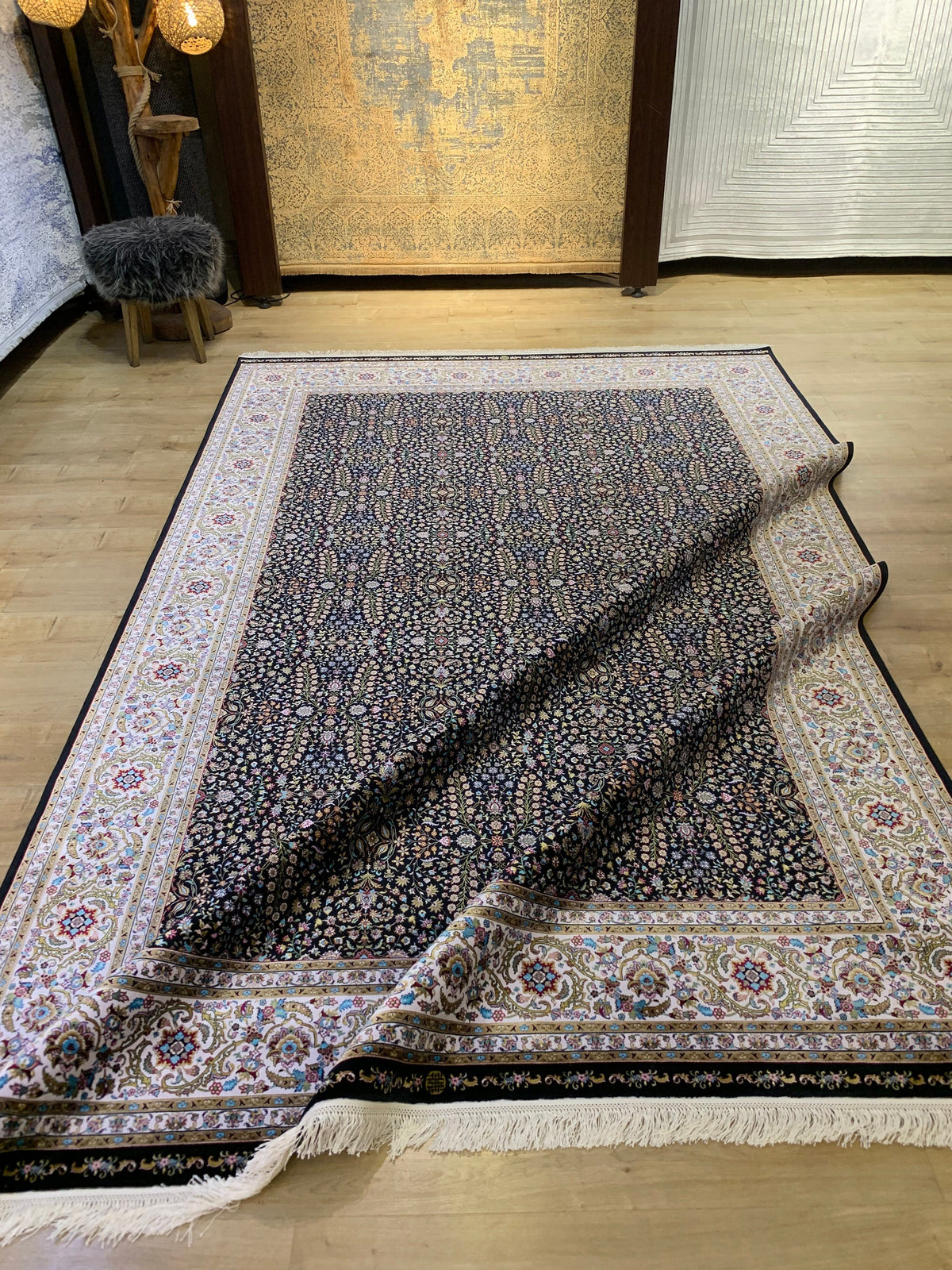 Black Modal Silk Rug, Turkish Style, Home Decor (7x10 ft)