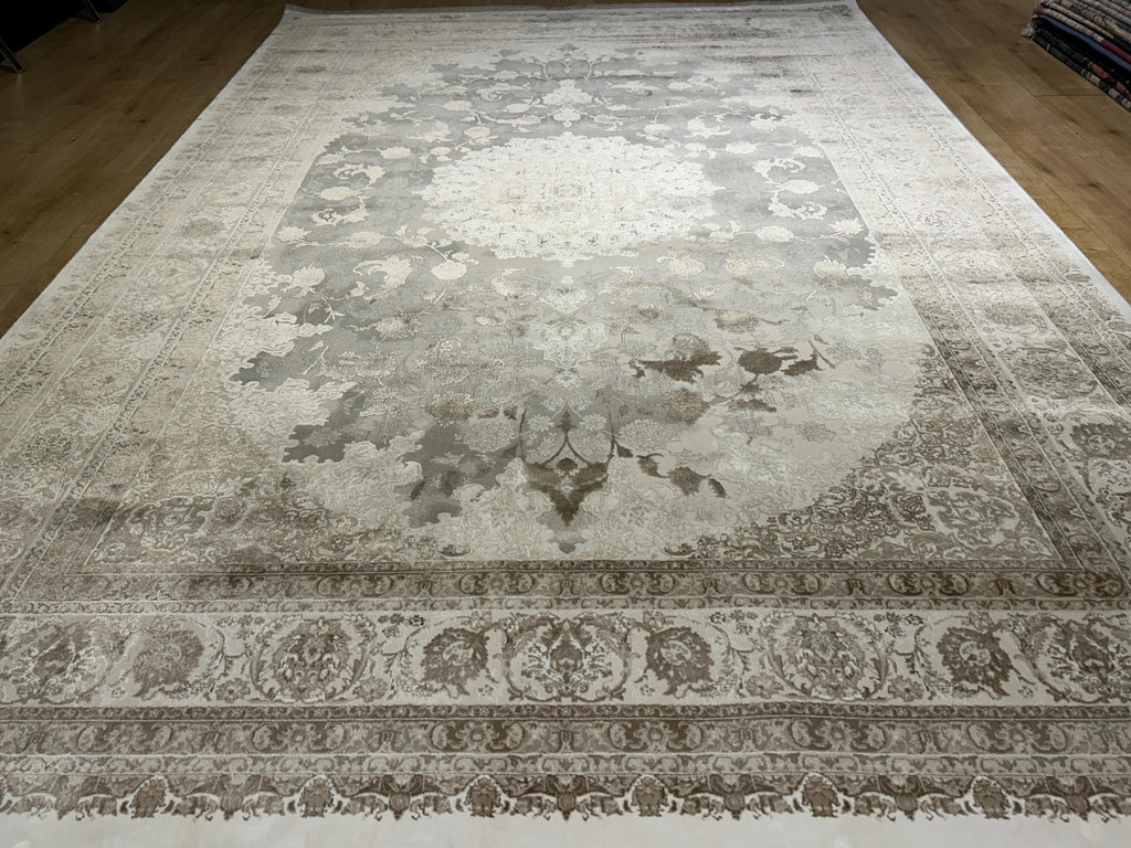 Gray Beige Brown Bamboo Rug, Luxury Medallion Design Bamboo Carpet, Home Decor