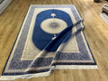 7x10 ft Elegant Silk Rug, Navy Ground Gold Medallion Classic Design