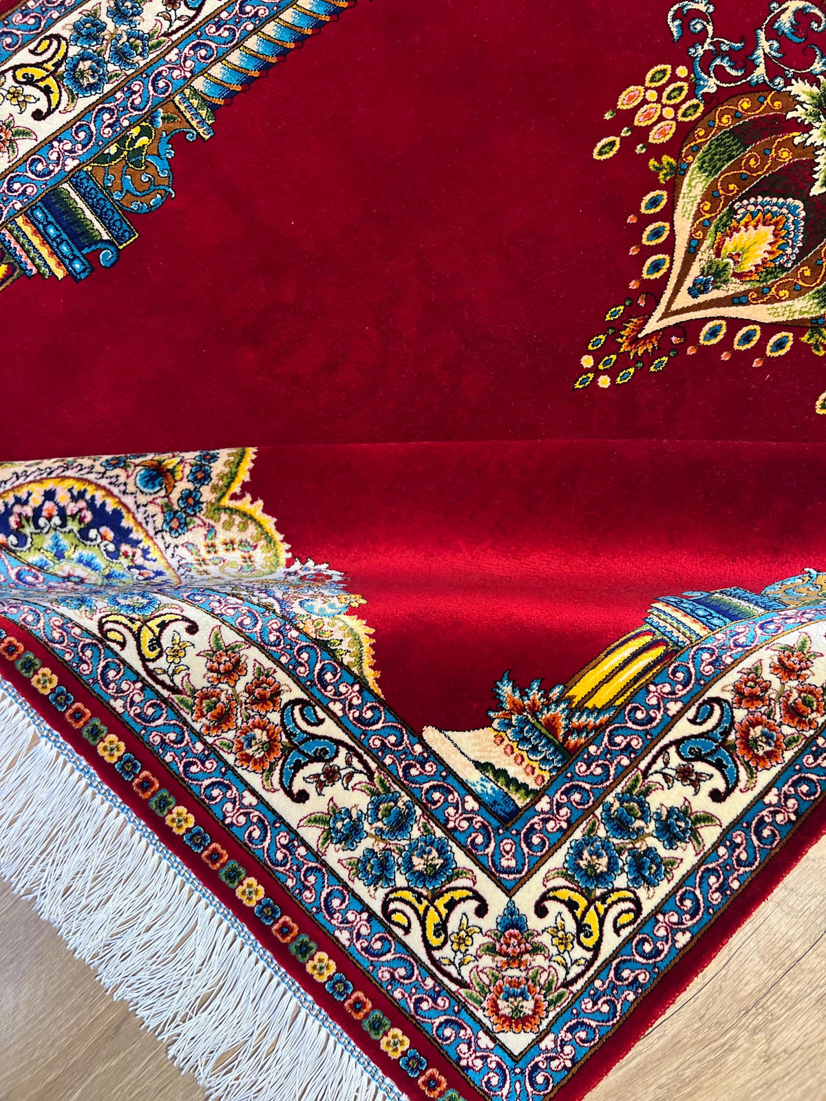 Red Modal Silk Prayer Rug, Luxury Muslim Gift Prayer Mat