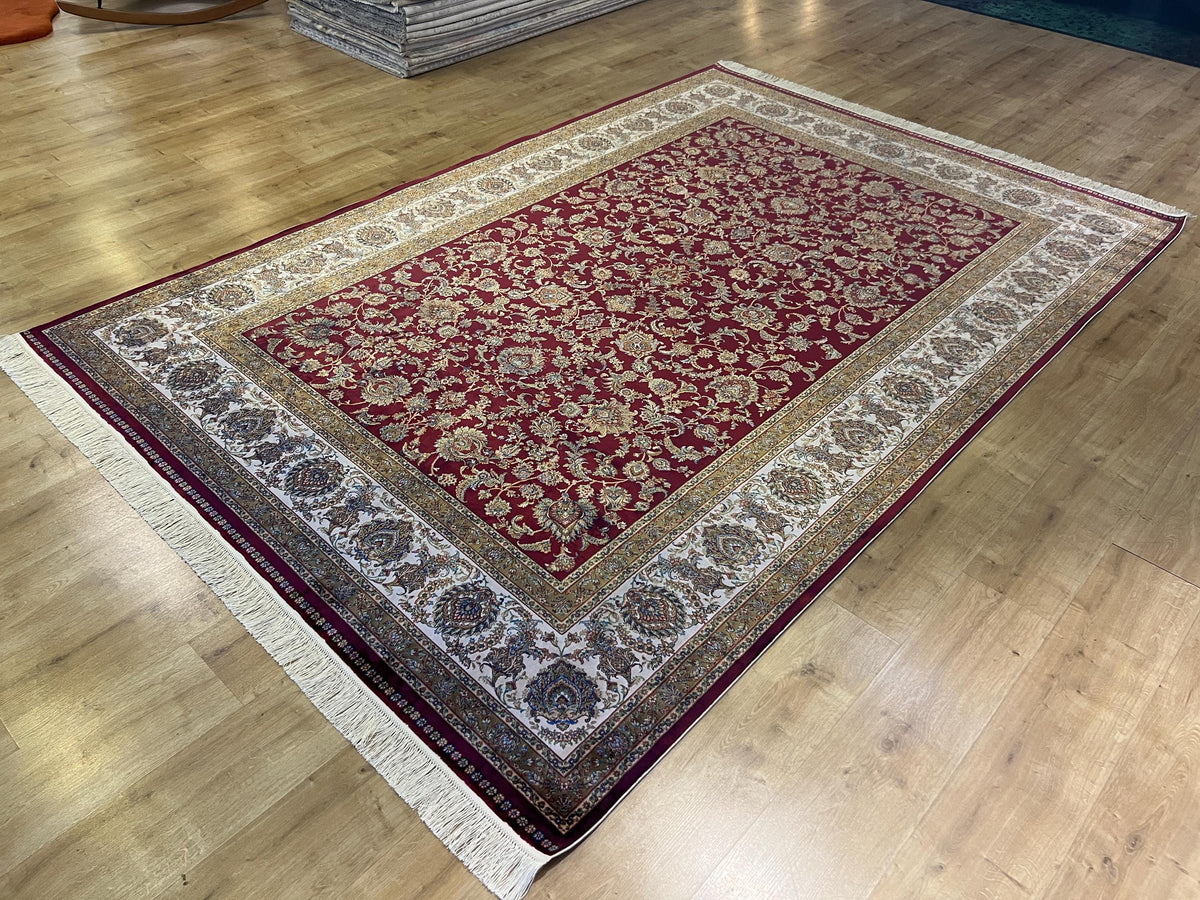 7x10 ft Red Silk Bamboo Rug , Traditional Floral Pattern Classic Carpet