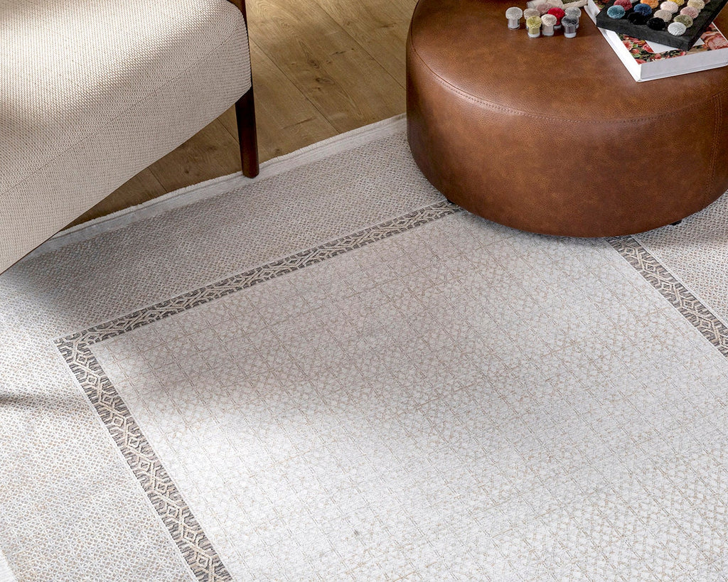 Gray Gold Geometric Bamboo Rug with Modern Patterns