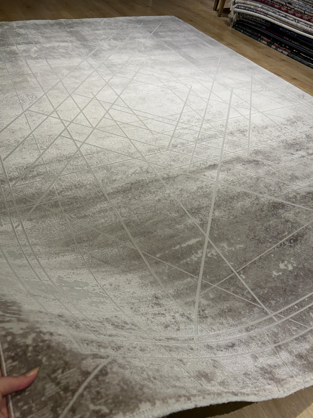 7x10 ft Gray Bamboo Rug, Geometric Striped Pattern, Abstract Modern Area Rug
