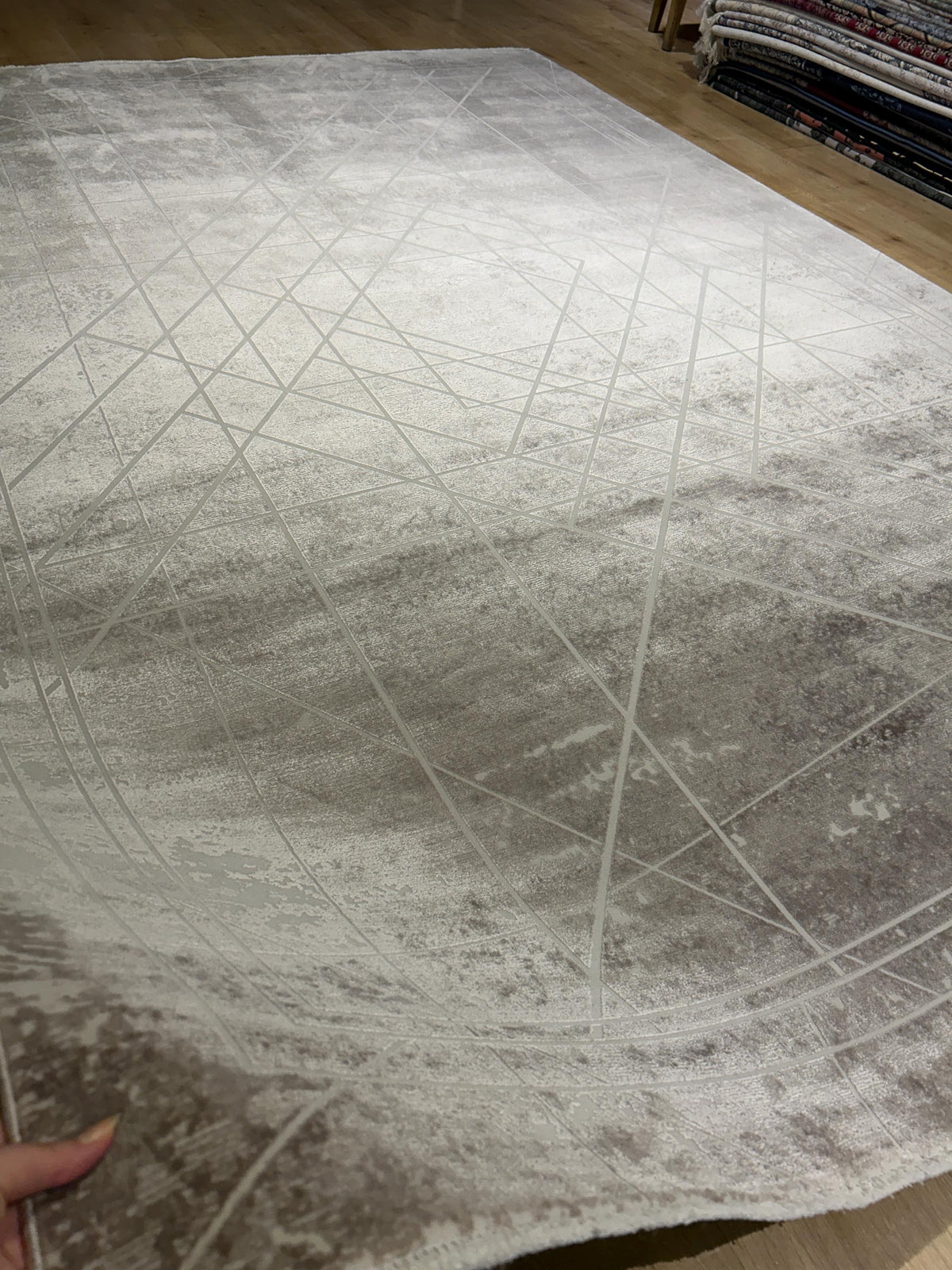 7x10 ft Gray Bamboo Rug, Geometric Striped Pattern, Abstract Modern Area Rug