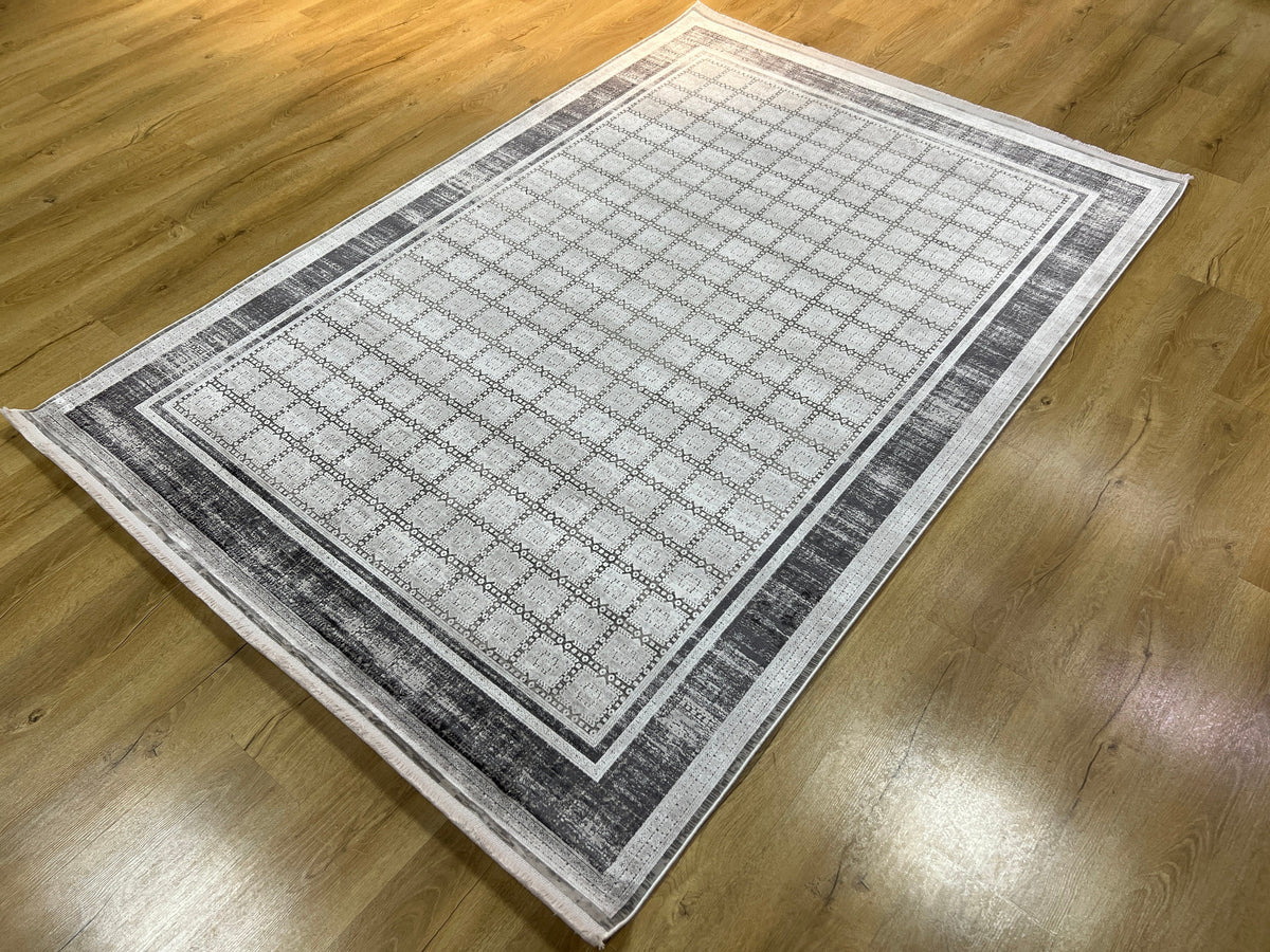 5x8 ft Traditional Ethnic Geometric Bamboo Rug with Border