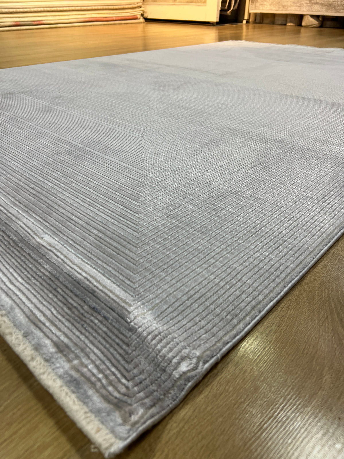 5x8 ft Ivory Cream Bamboo Rug, Striped Modern Bamboo Carpet