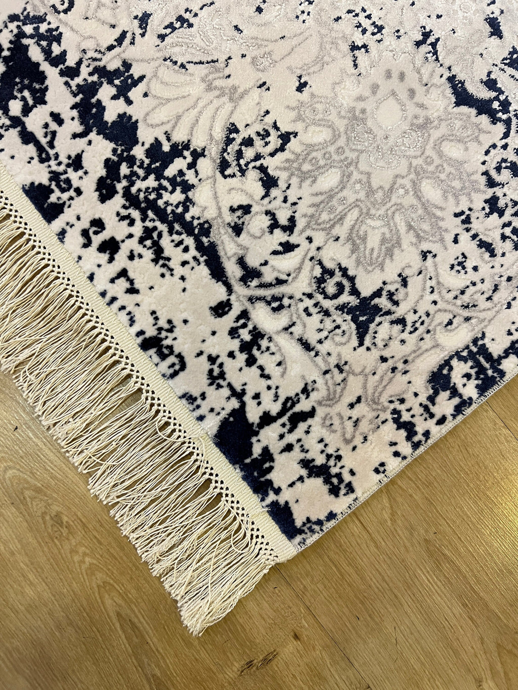 Blue Gray Bamboo Rug, Medallion Design Rug, 5x8 ft