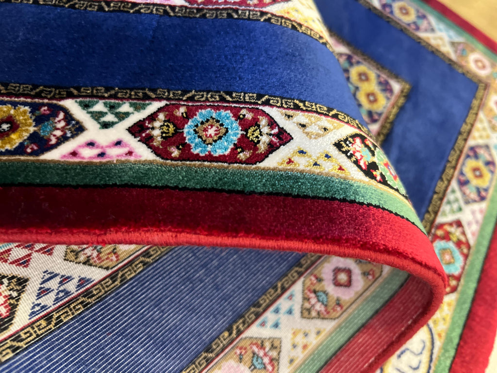 Blue Red Anatolian Style Luxury Silk Decorative Rug, Tapestry