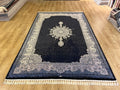 7x10 ft Navy Silk Rug, Classic Medallion Design, Luxury Turkish Carpet
