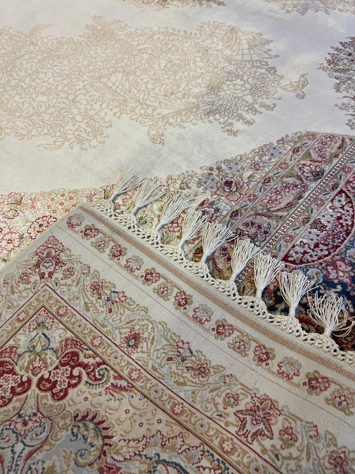 5x8 ft Blue Cream Luxury Silk Rug, Classic Turkish Style Carpet