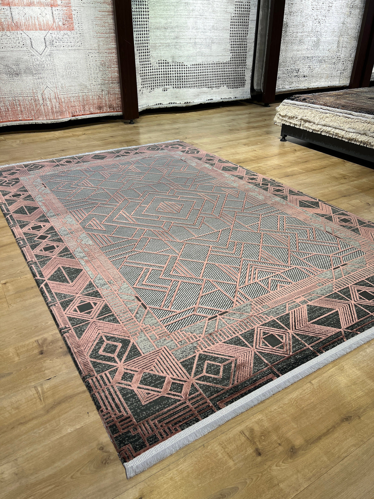 5x8 ft Gray Bronze Geometric Modern Bamboo Area Rug
