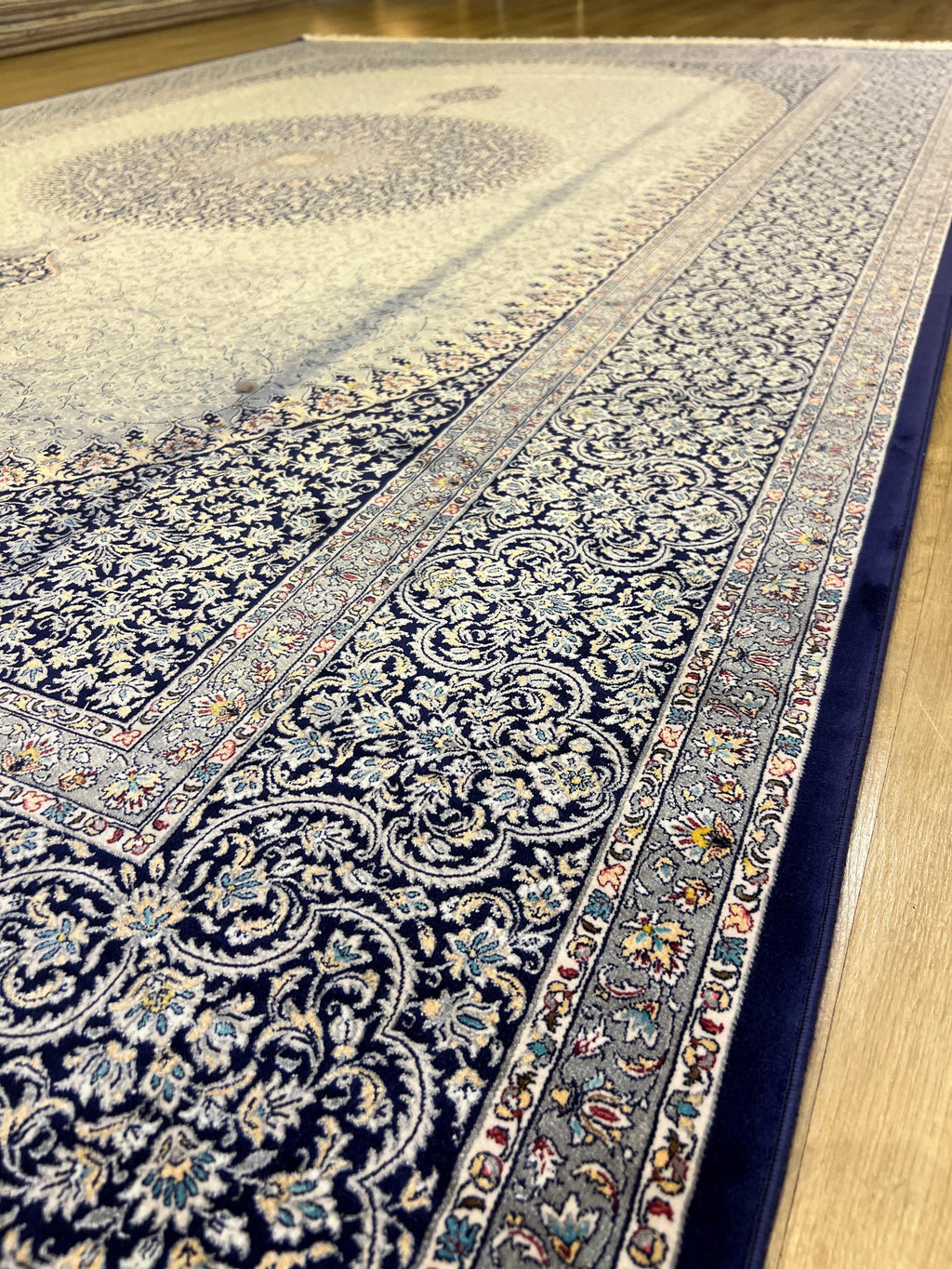 Gray Blue Turkish Silk Rug 7x10 ft, Oushak Style