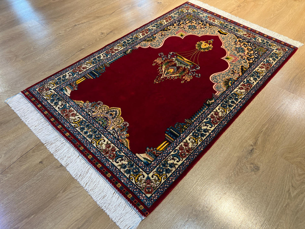 Red Modal Silk Prayer Rug, Luxury Muslim Gift Prayer Mat