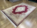 7x10 ft Red Silk Rug with Gold Medallion – Classic Turkish Style Luxury Carpet