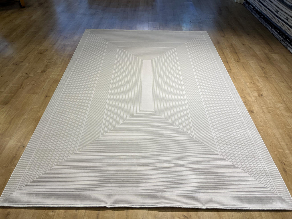 7x10 ft Ivory Cream Bamboo Rug, Striped Modern Bamboo Carpet