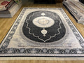 10x13 ft Black Classic Medallion Silk Rug with Gold Motifs, Big Silk Carpet
