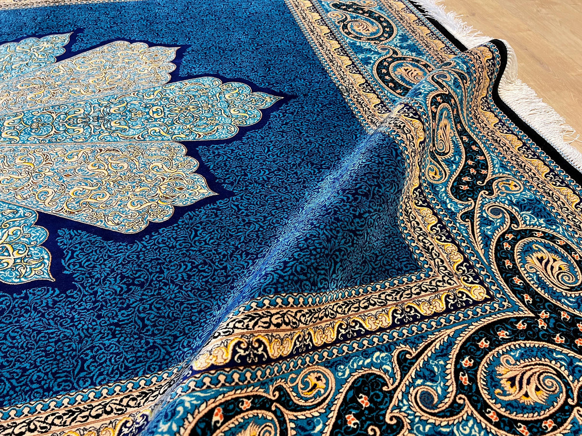 Blue Medallion Classic Silk Rug, Luxury Home Decor