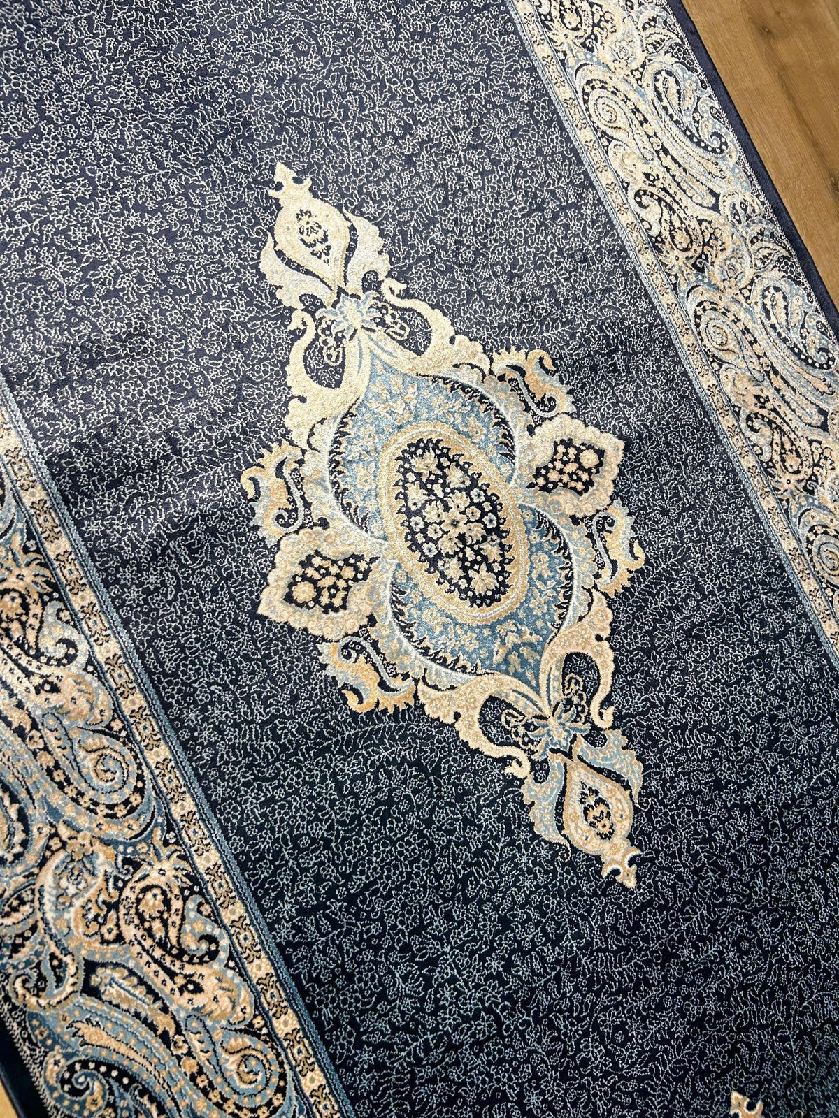 Blue Medallion Turkish Silk Runner Rug, Classic Luxury Hallway Rug