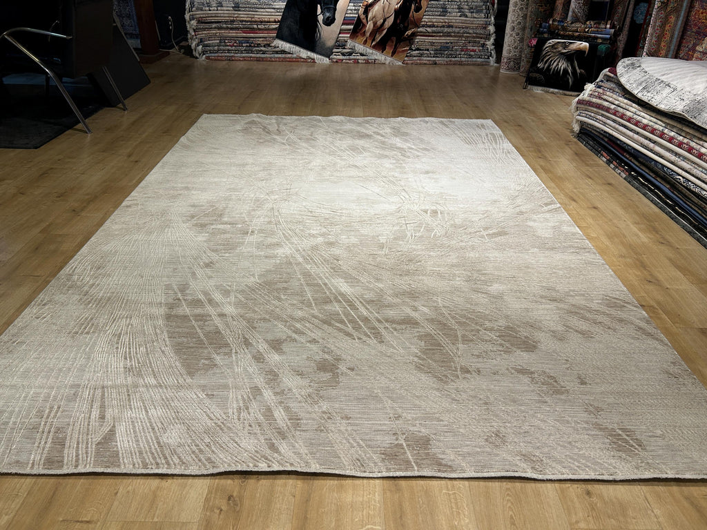 Beige Modern Bamboo Rug with Abstract Striped Patterns Rug
