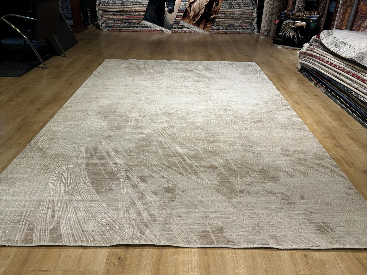 Beige Modern Bamboo Rug with Abstract Striped Patterns Rug