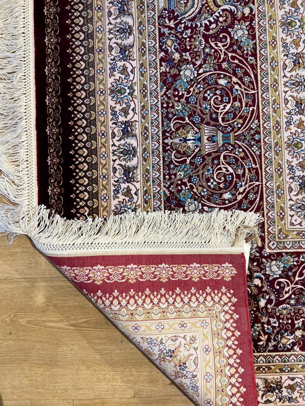 Red Modal Silk Turkish Rug, Palace Design 8x11 ft