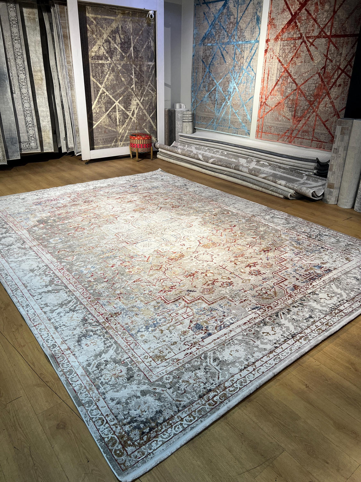 Gray Bamboo Rug, 10x13 ft, Large Classic Traditional Area Rug