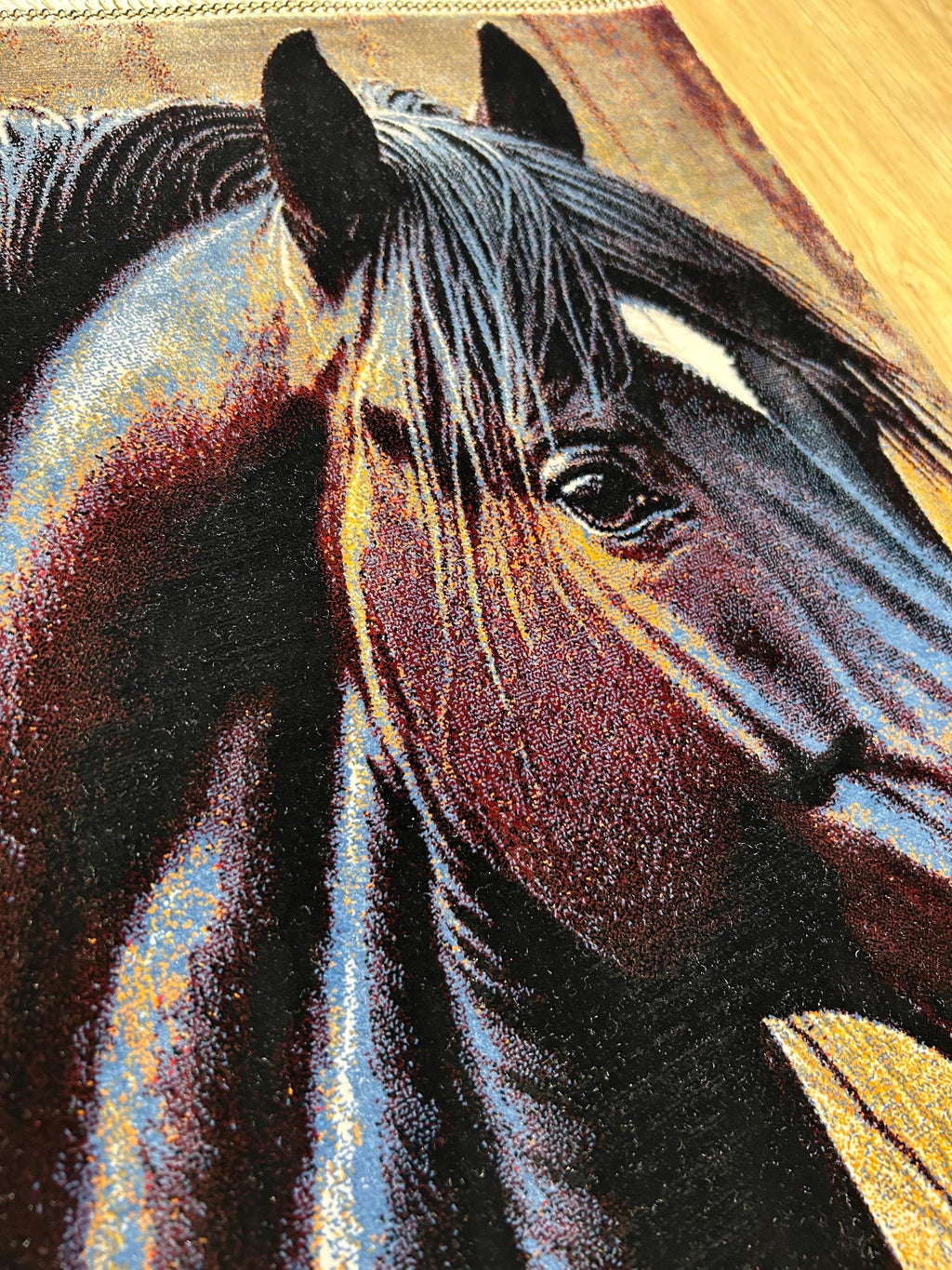 Horse Portrait Tapestry, Black Horse Silk Rug, Woven Wall Hanging, Rustic Home Decor