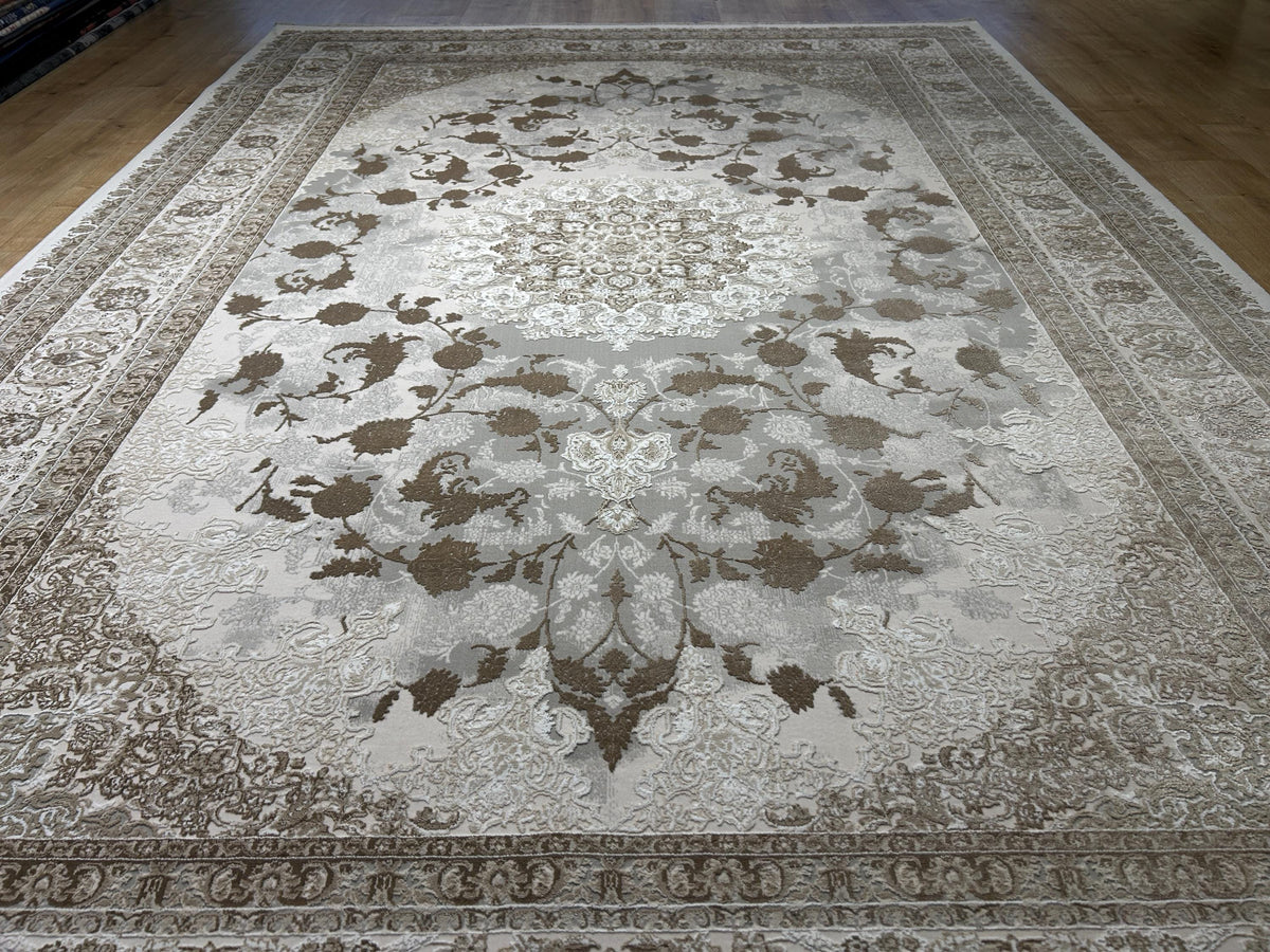 Gray Beige Brown Bamboo Rug, Luxury Medallion Design Bamboo Carpet, Home Decor
