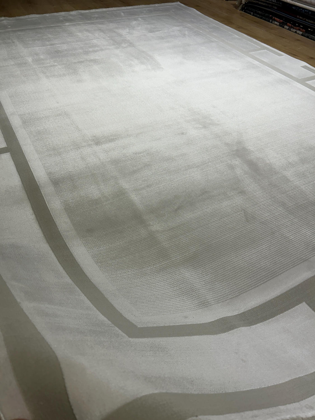 Ivory Beige Bamboo Rug, Minimalist Modern Area Rug