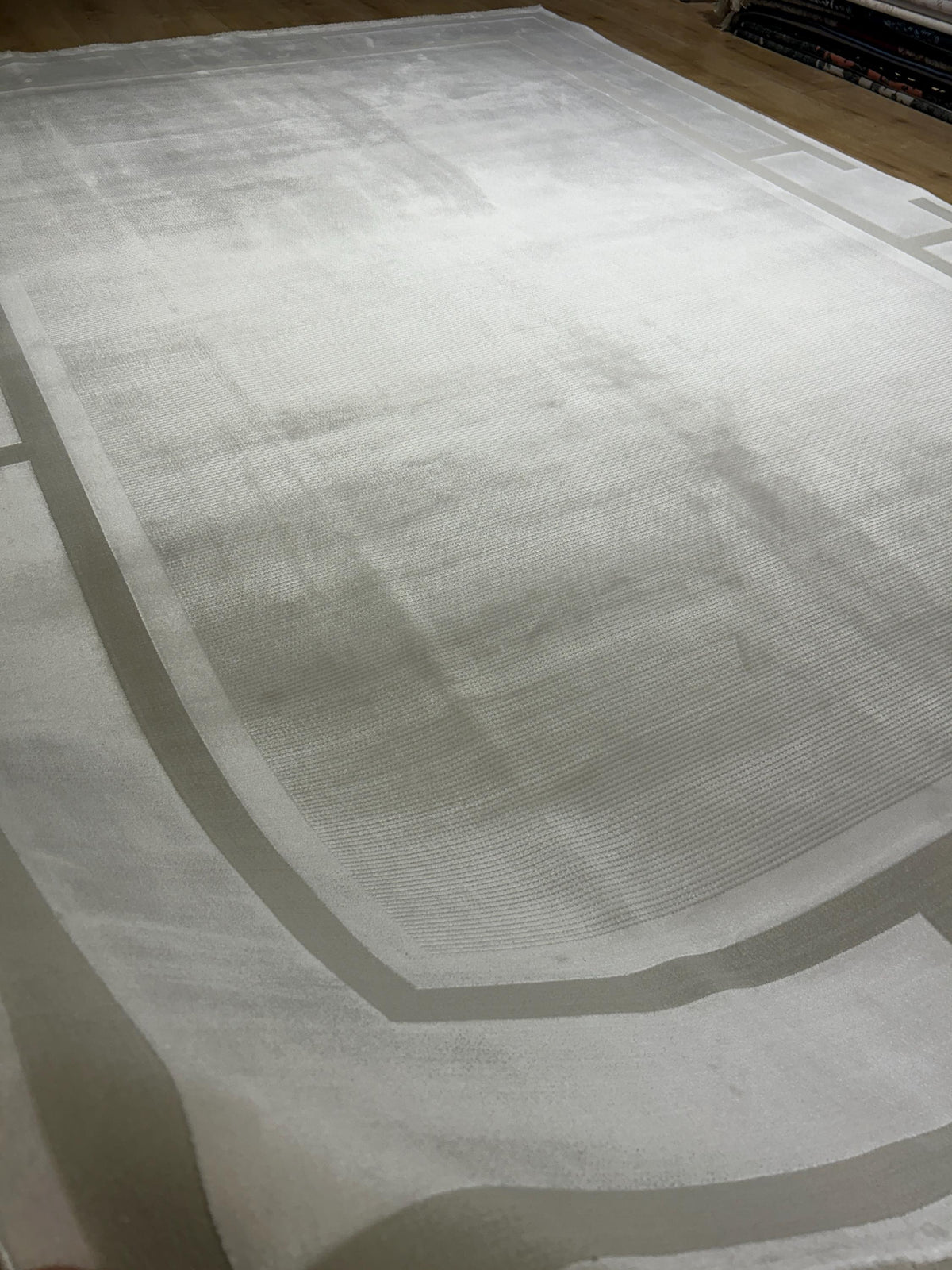 Ivory Beige Bamboo Rug, Minimalist Modern Area Rug