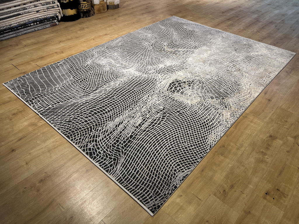 7x10 Ft Gray Abstract Line Bamboo Area Rug
