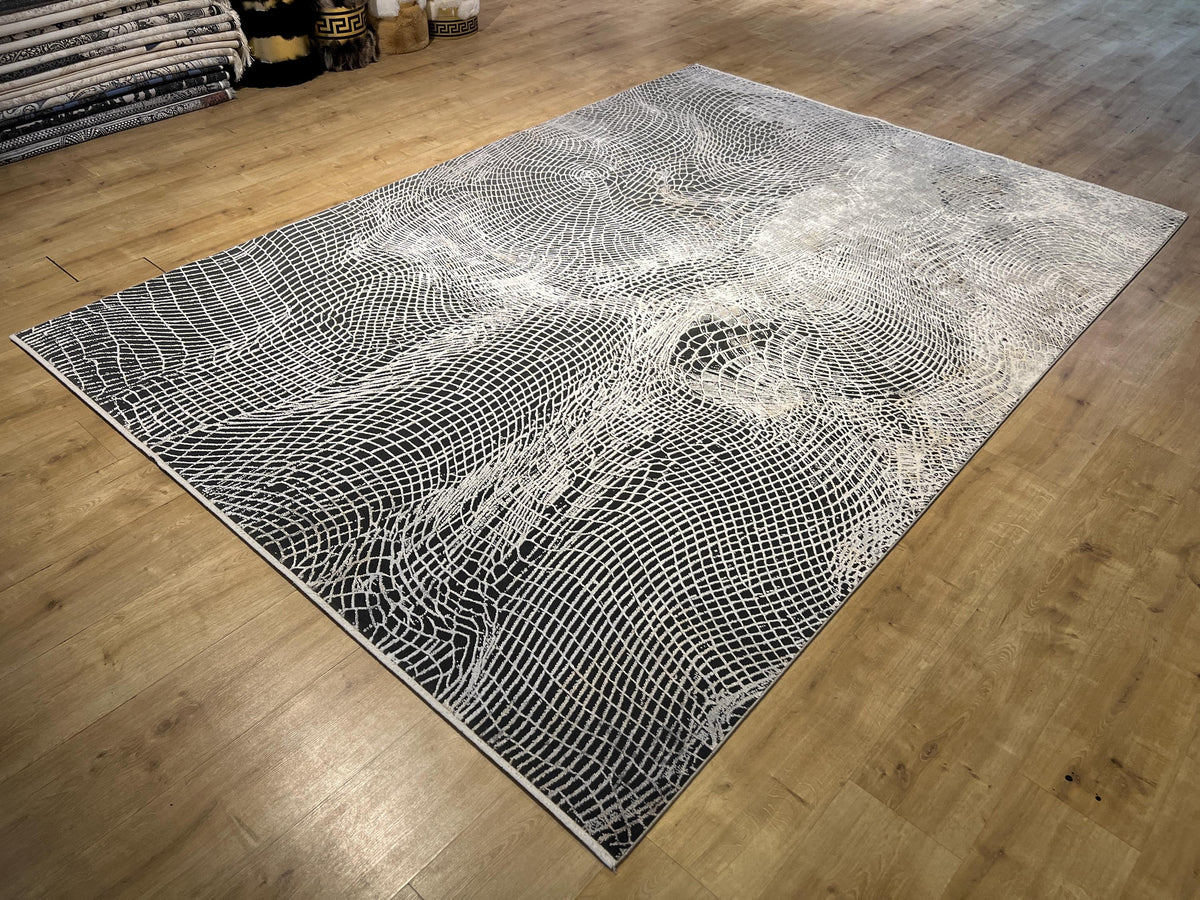 7x10 Ft Gray Abstract Line Bamboo Area Rug