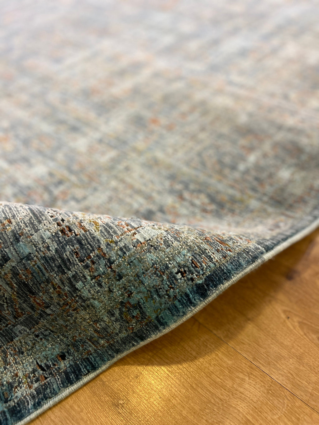 Blue Traditional Bamboo Rug, Distressed Pattern Rug, Luxury Home Decor
