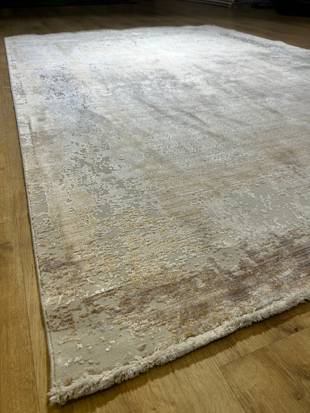 Brown Beige Bamboo Rug, Abstract Modern Area Rug