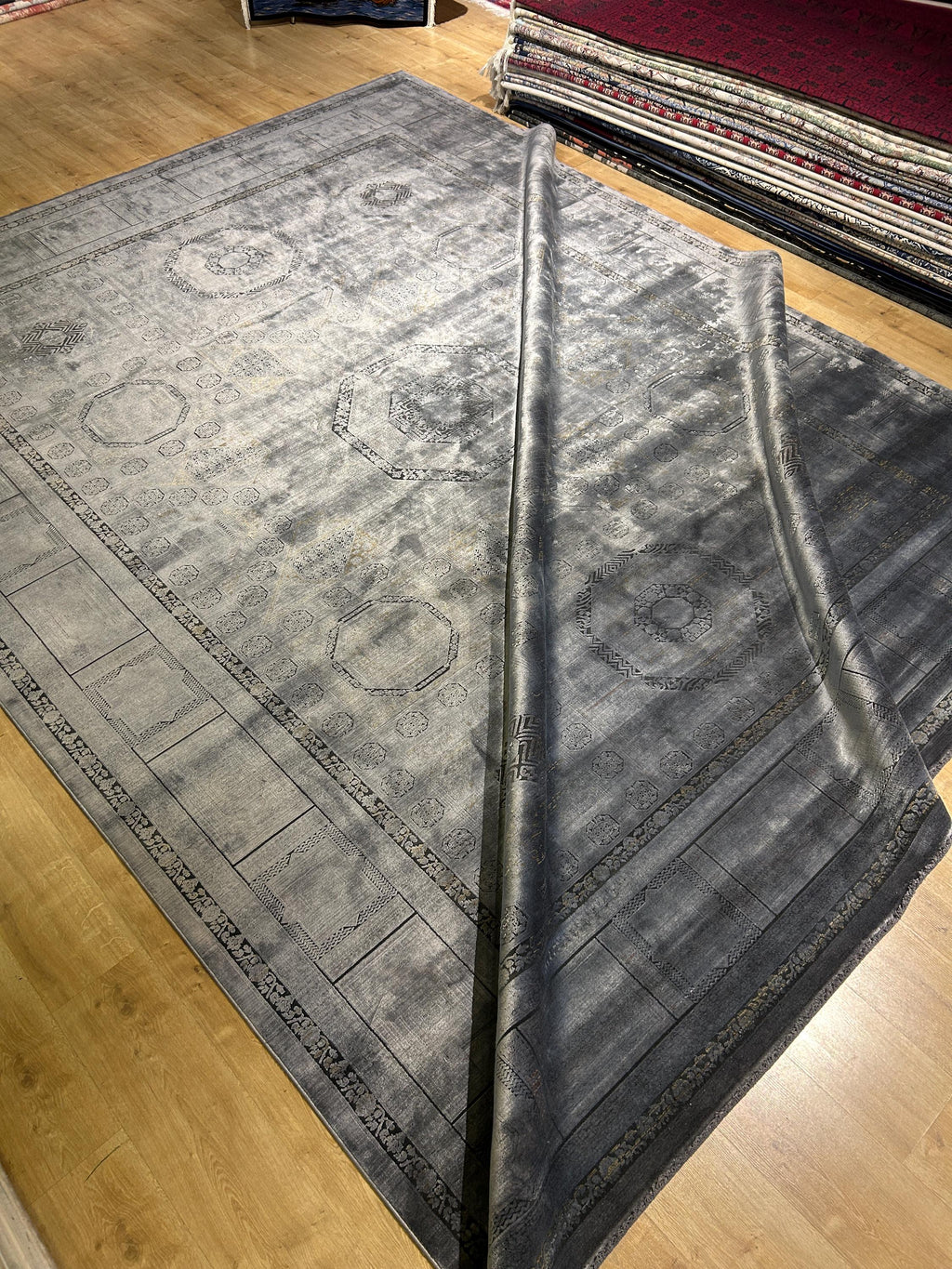 10x13 ft Smoked Gray Bamboo Rug, Distressed Pattern, Modern Rug