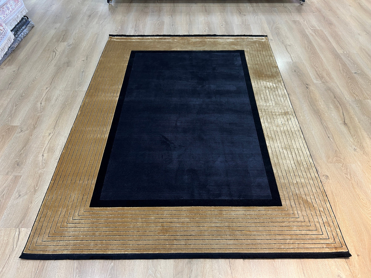5x8 Turkish Modern Rug, Black & Gold Bamboo Acrylic Rug